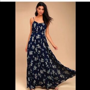Lulu’s Memorable Night Navy Floral Maxi Dress